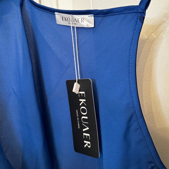 Blue Women's Lace Silk Satin V Neck Camisole Spaghetti Strap Sleepwear - Picture 5 of 5